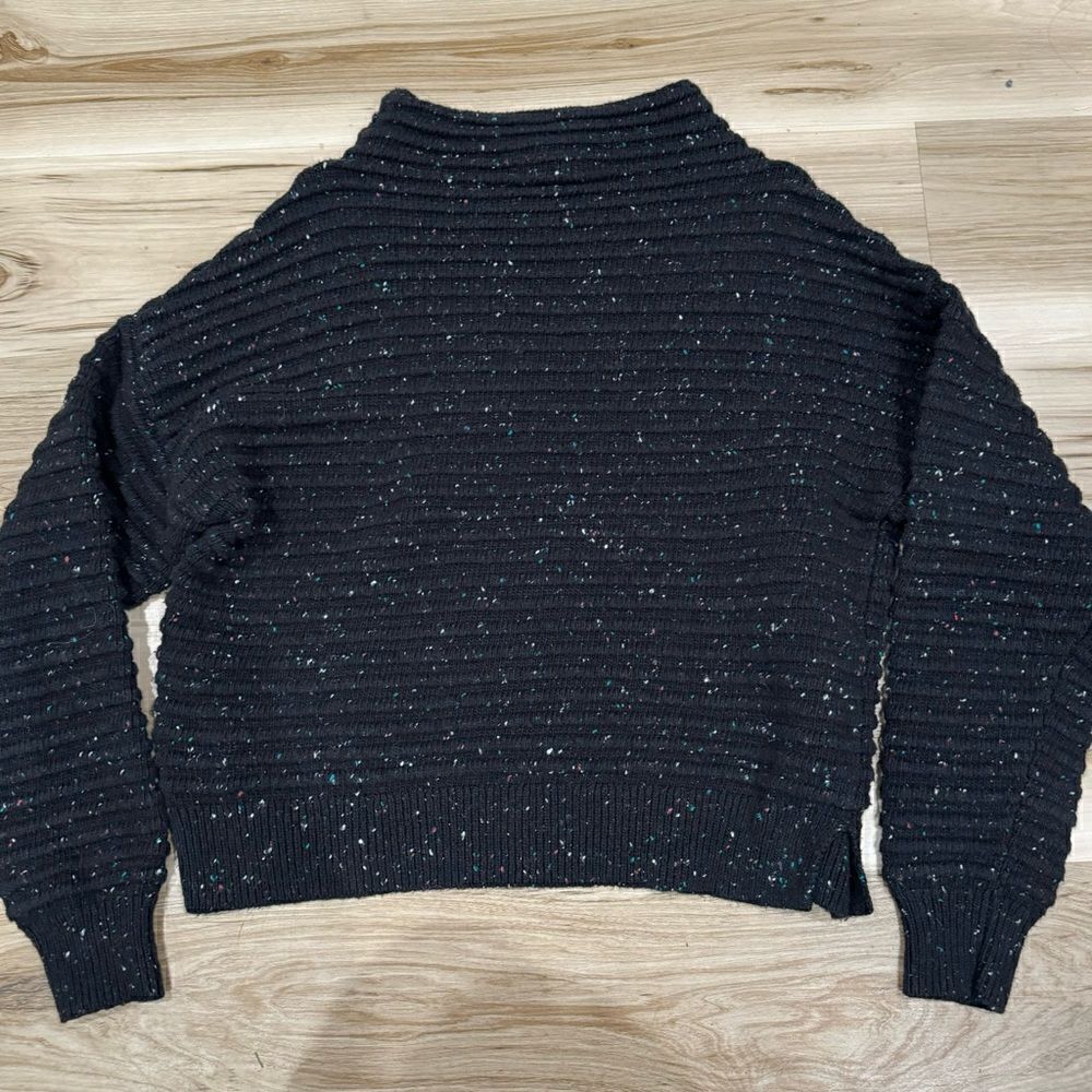 Cece Mock Neck Black Sprinkle Ribbed Sweater Women’s Large